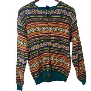 Vintage 90s Gap Grandpa Button Down Crewneck Cardigan in Forest Green Fairisle